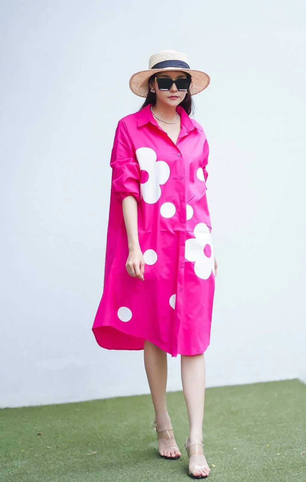 Bright Pink Floral Polka Print Tunic Dress - Image 3