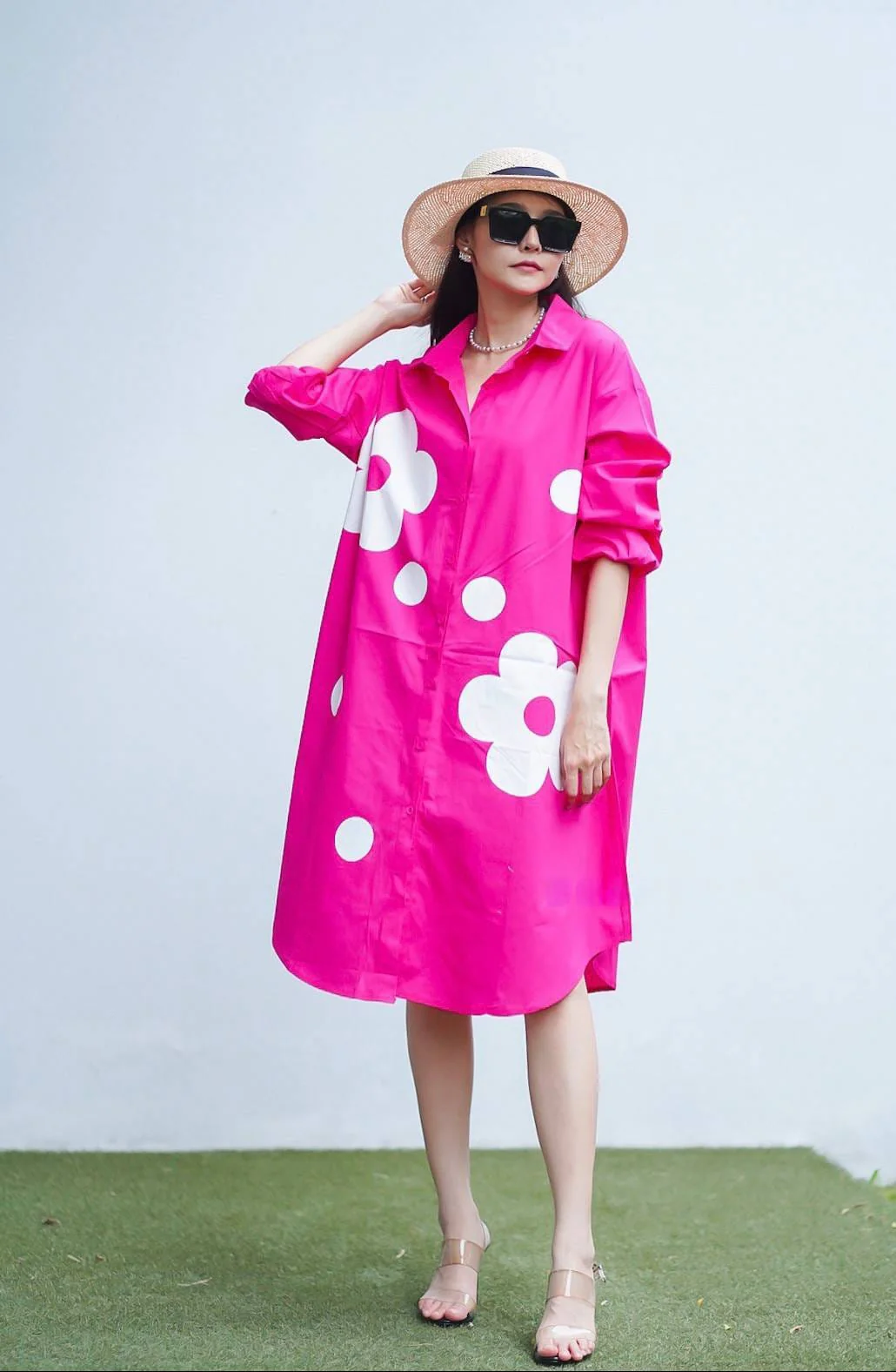 Bright Pink Floral Polka Print Tunic Dress - Image 5