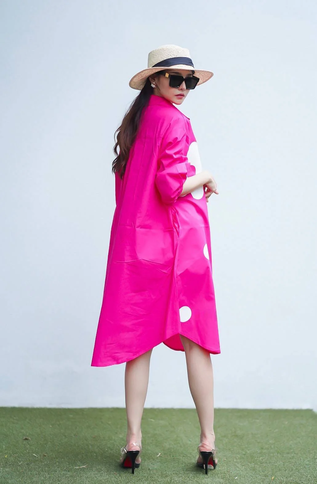 Bright Pink Floral Polka Print Tunic Dress - Image 7