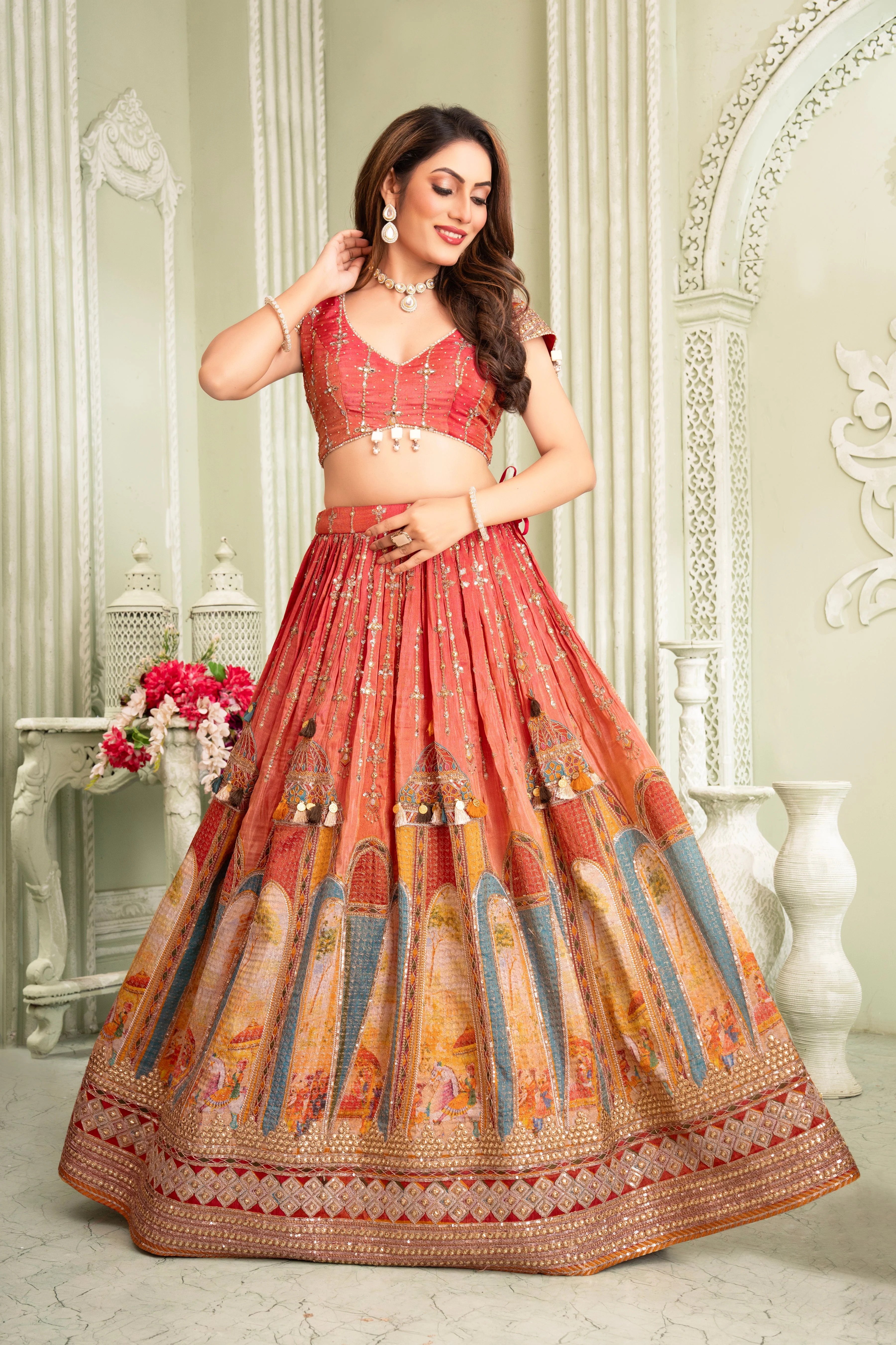 Rustic Red Printed Lehenga Set