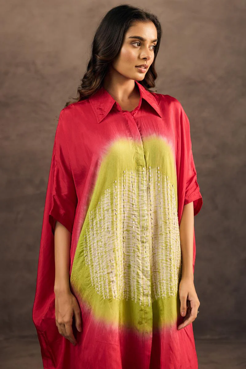 Red Embellished Crepe Silk Kaftan Dress - Image 2
