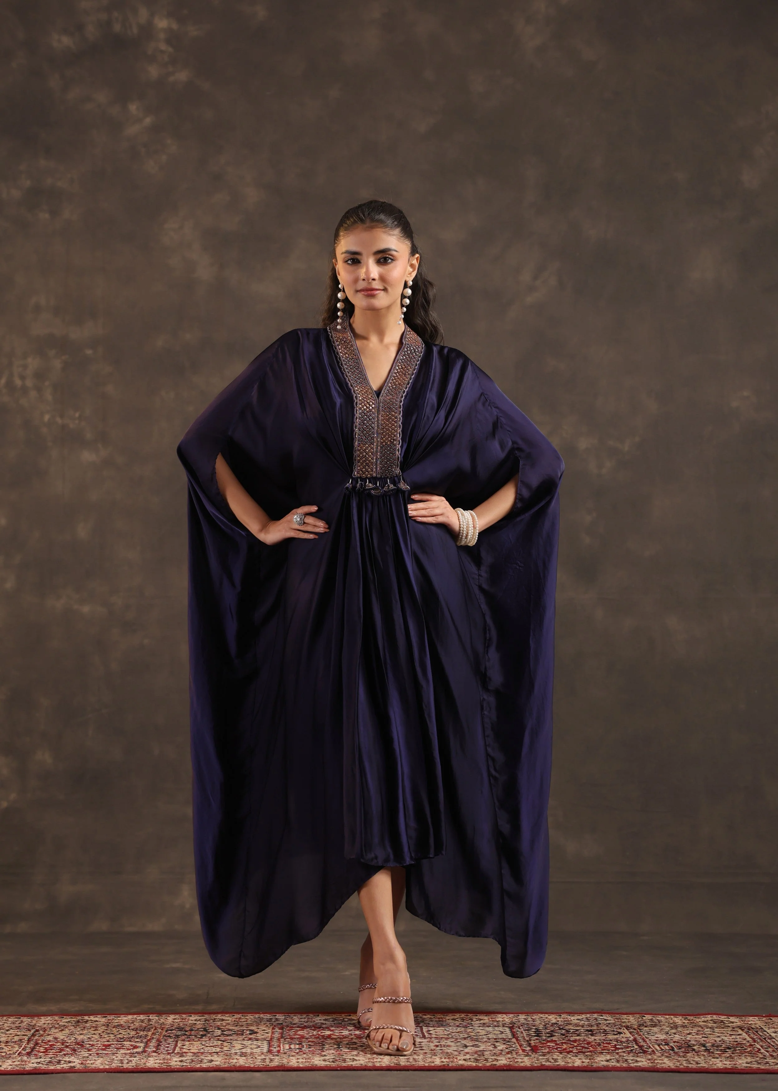 Midnight Regal Embellished Satin Silk Dress