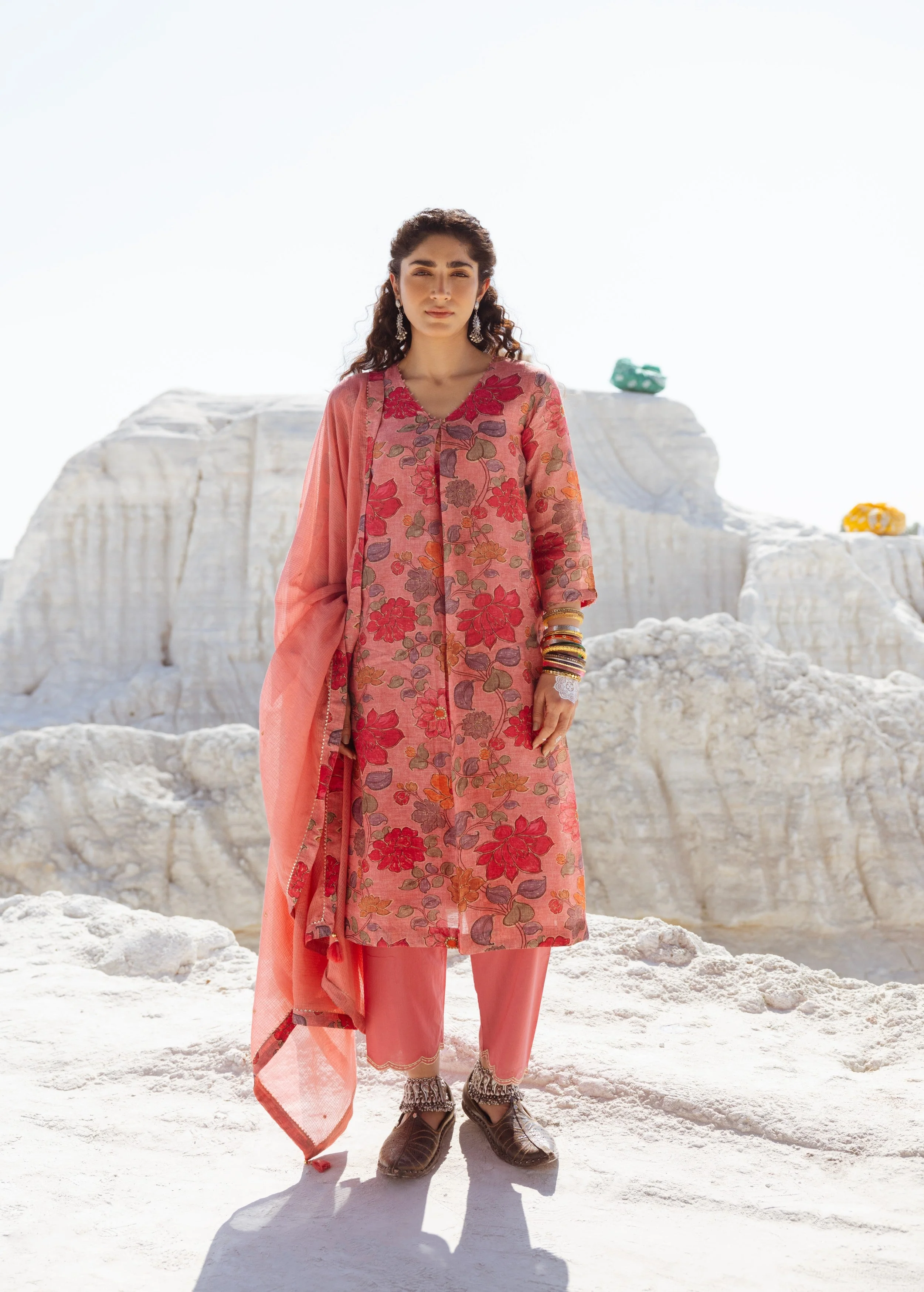 Rose Pink Printed Premium Linen Pant Set