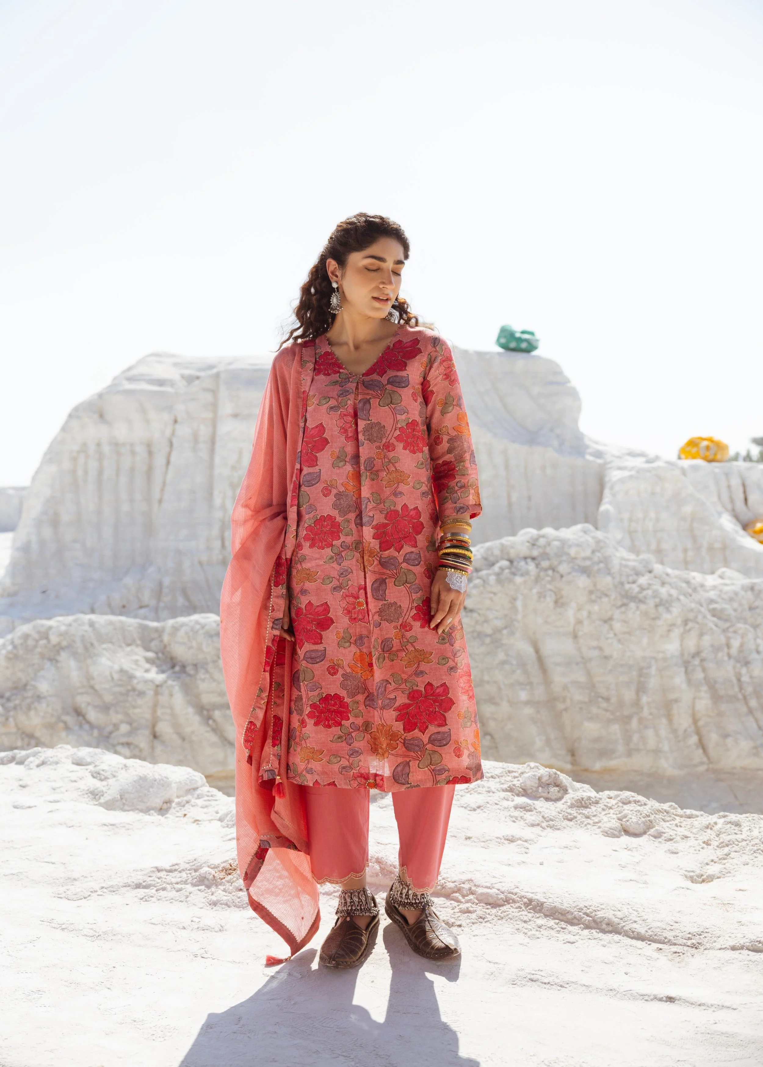 Rose Pink Printed Premium Linen Pant Set - Image 3