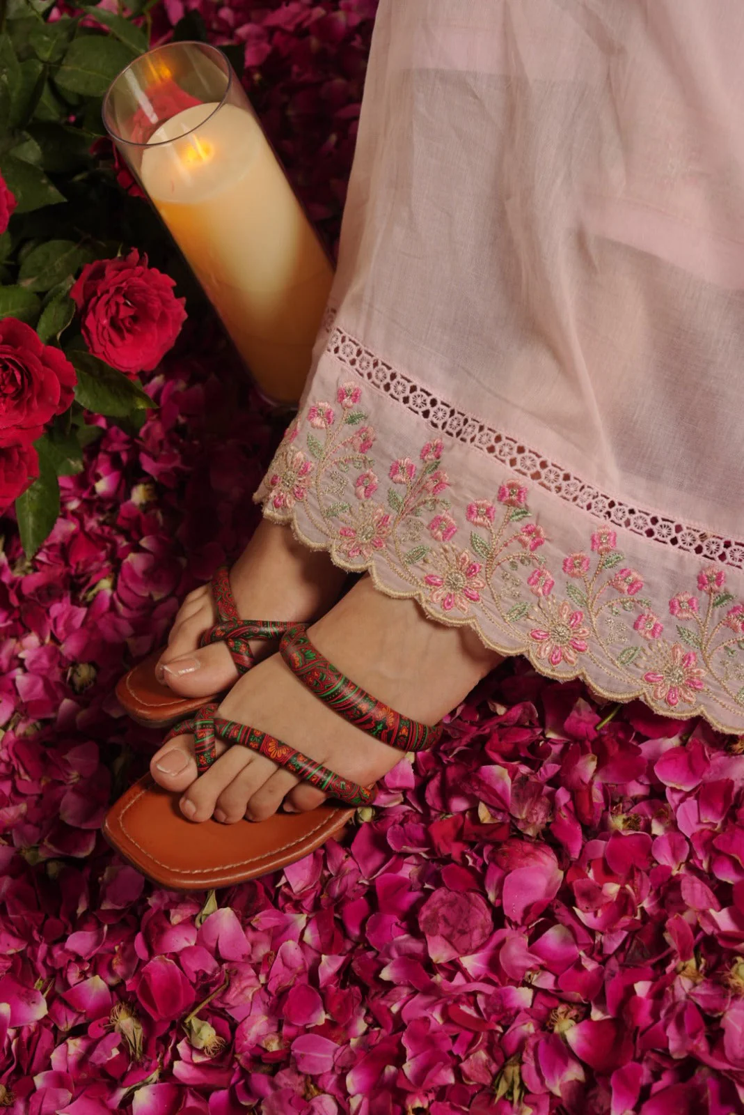 Rose Quartz Embroidered Mul Cotton Pant Set - Image 7