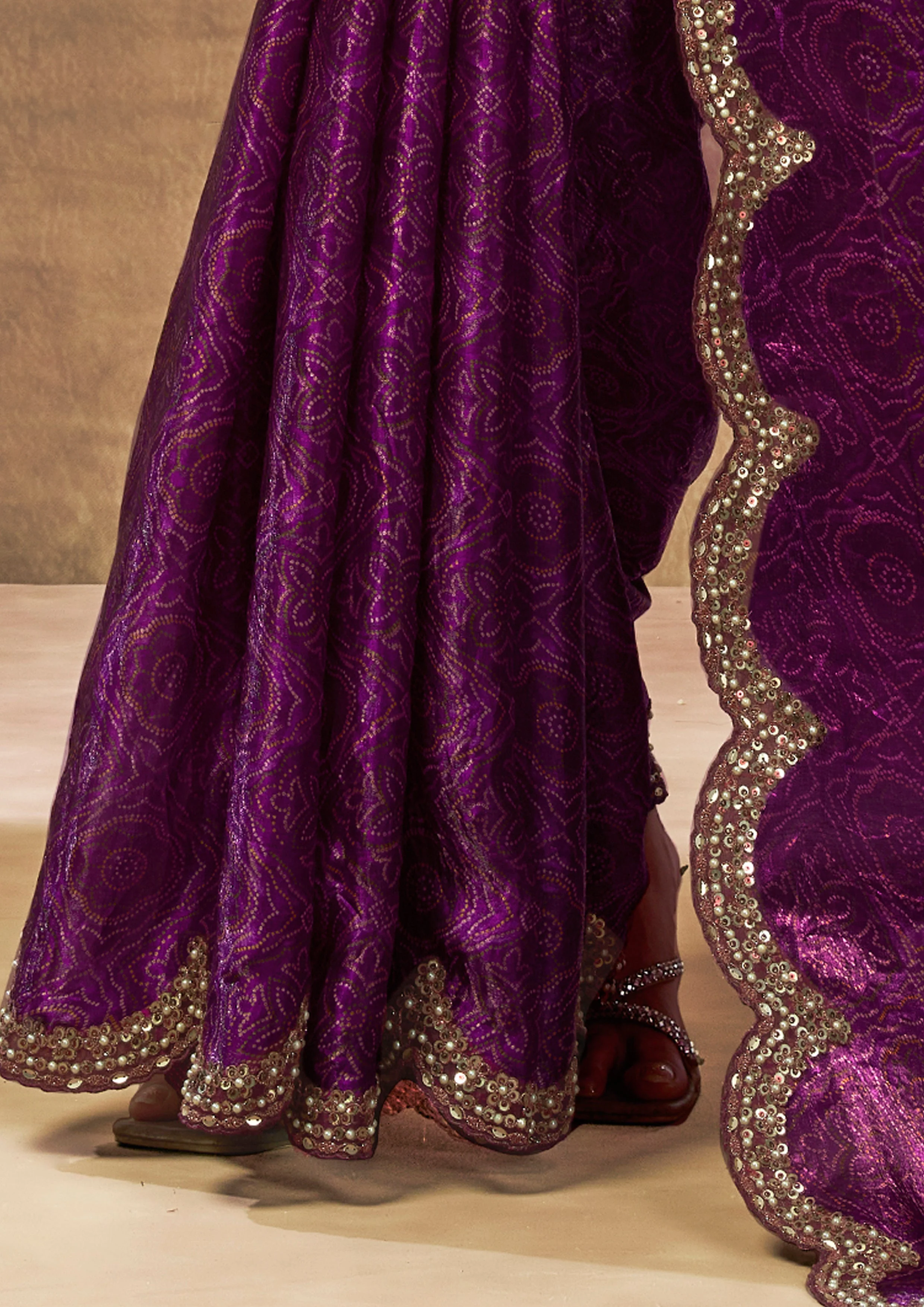 Royal Plum Embellished Satin Silk Saree - Image 4