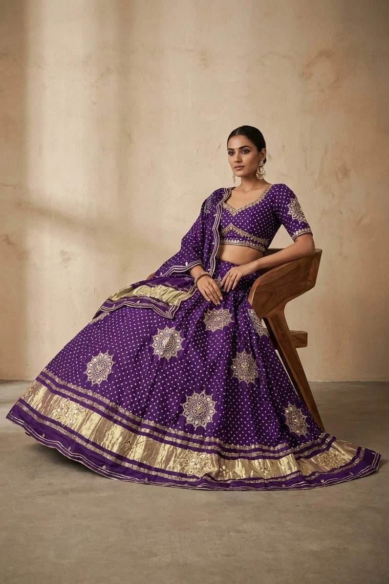 Royal Purple Printed Premium Silk Lehenga Set