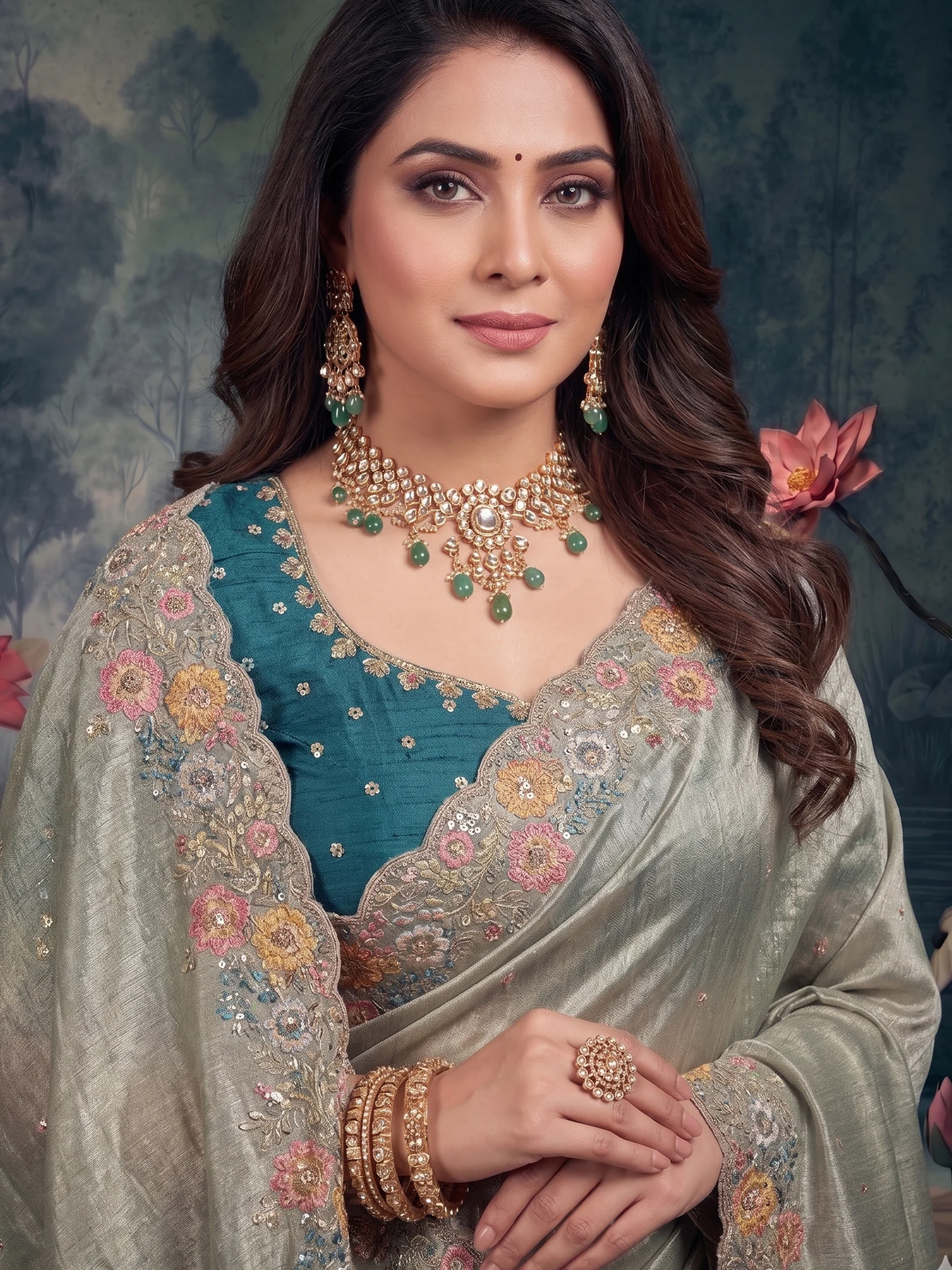 Silver Mist Embellished Tissue Silk Saree - Image 2