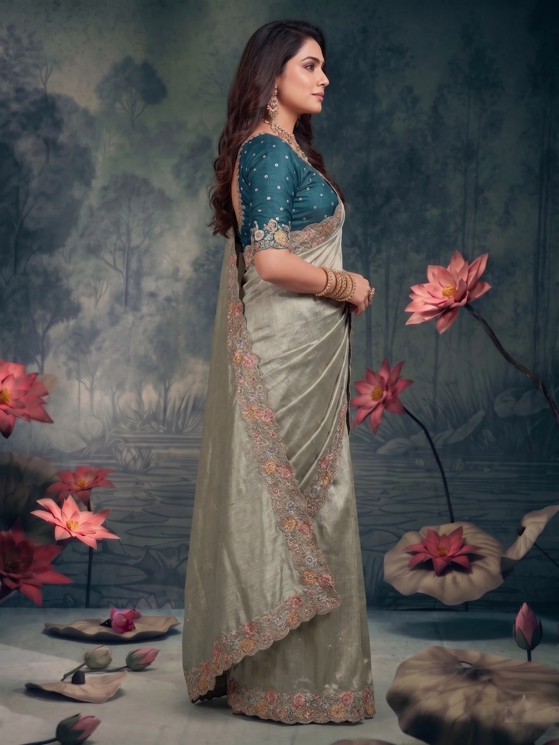 Silver Mist Embellished Tissue Silk Saree - Image 4