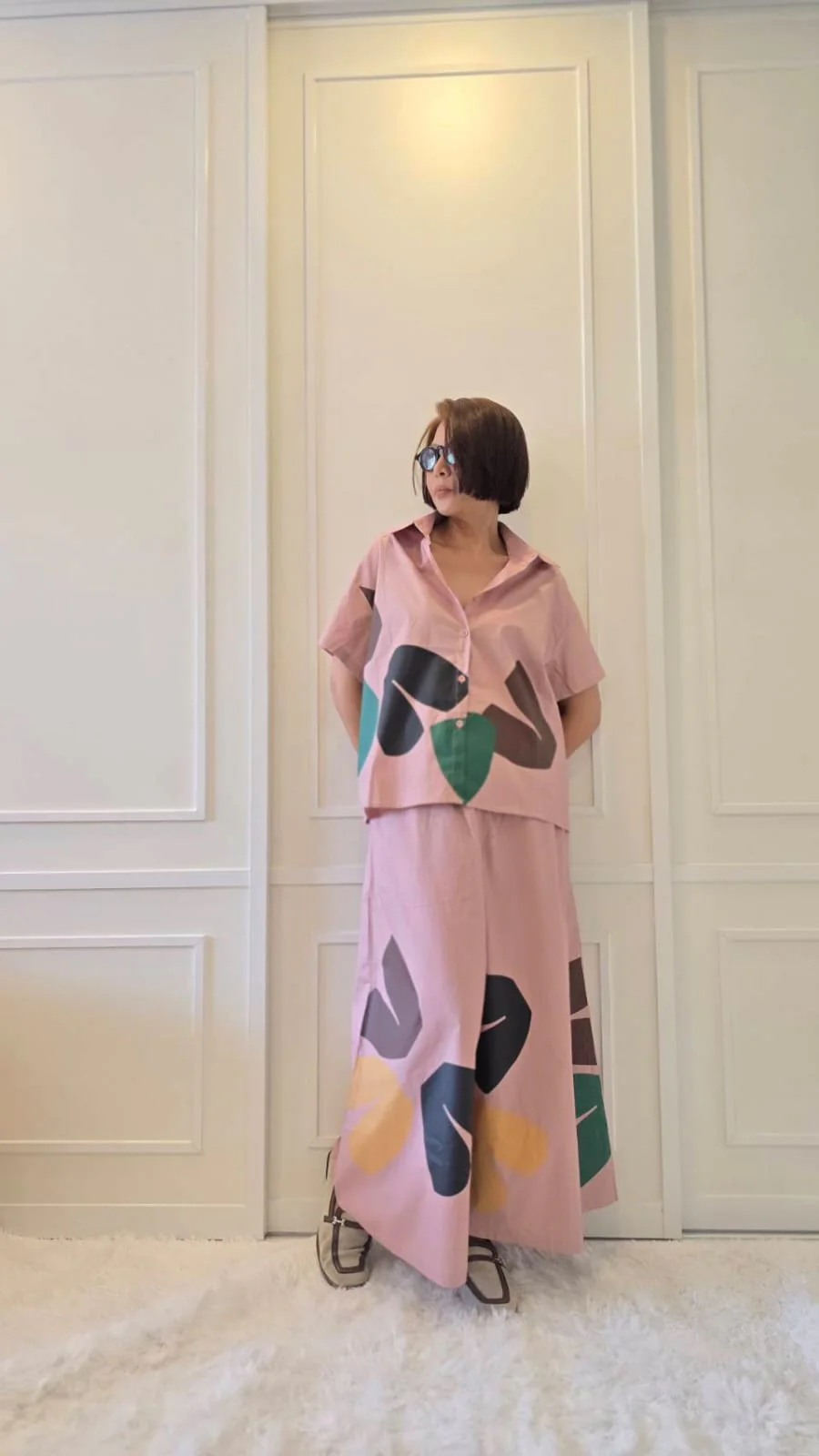 Soft Pink Abstract Printed Cotton Co-ord Set - Image 3