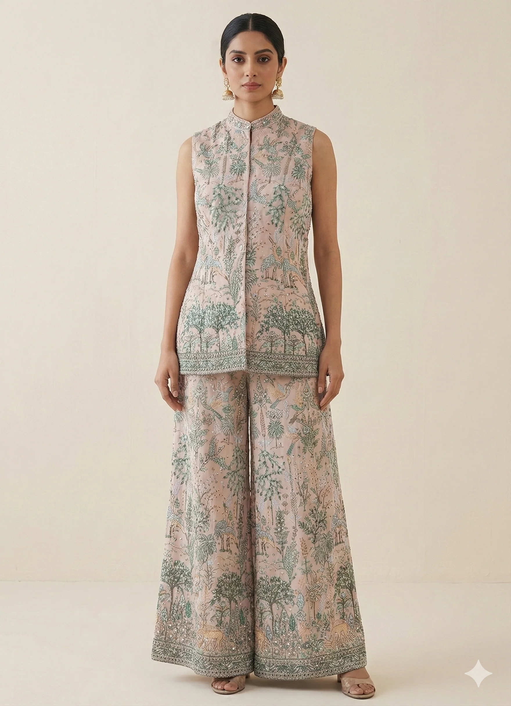 Soft Pink Embellished Tissue Silk Palazzo Set