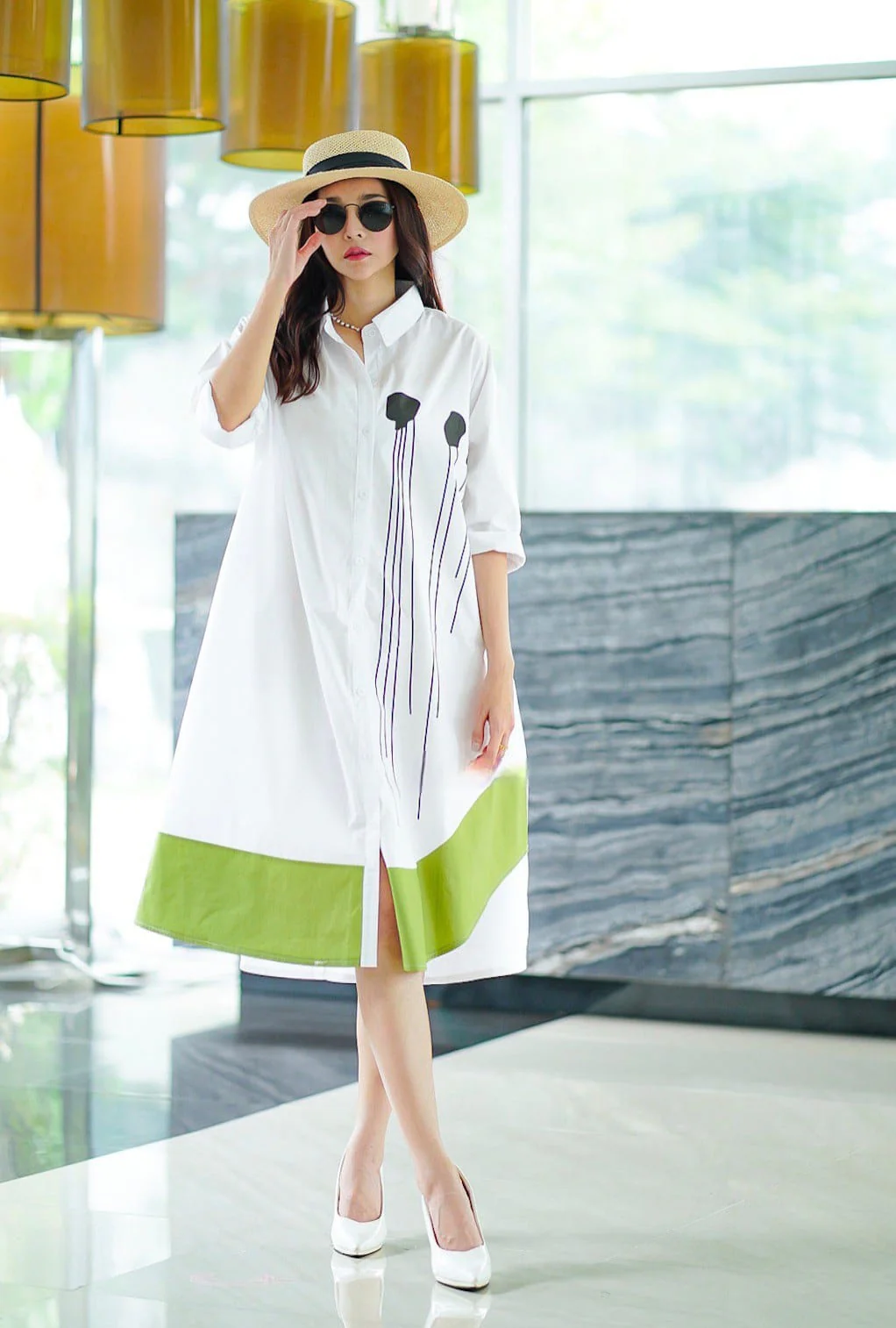 Warm White Plastisol Print Cotton Tunic Dress
