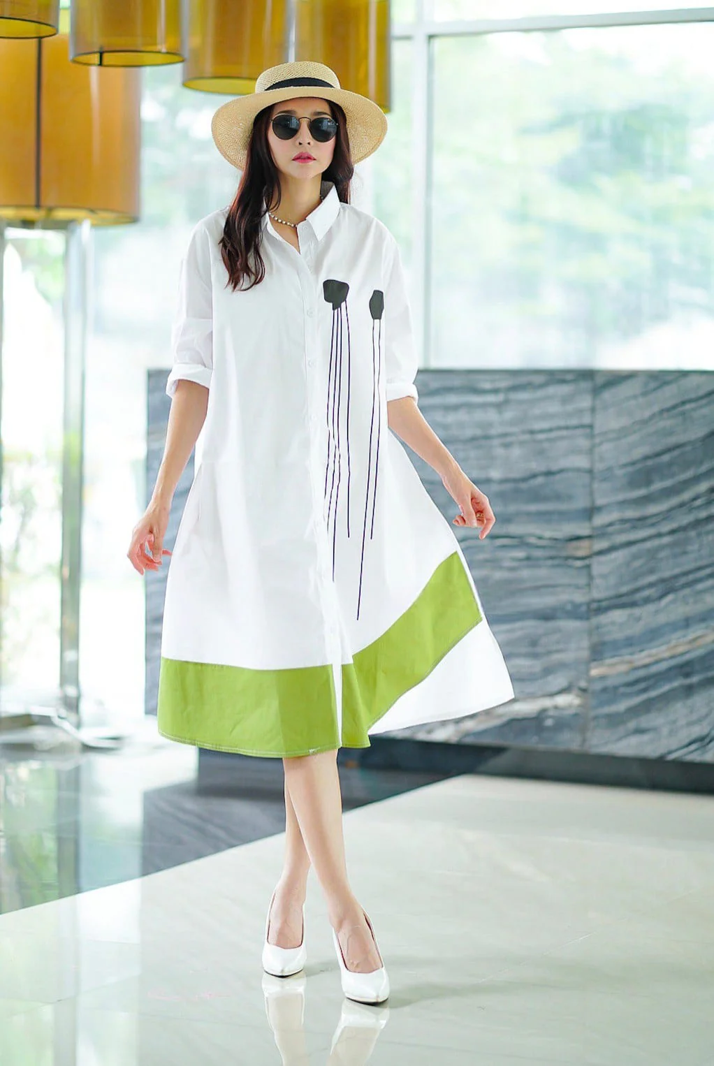 Warm White Plastisol Print Cotton Tunic Dress - Image 2