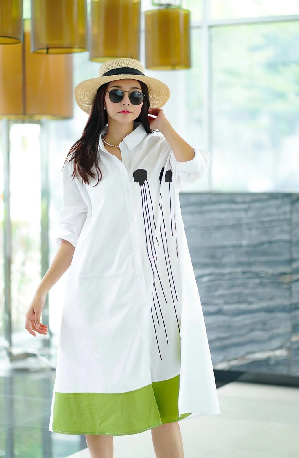 Warm White Plastisol Print Cotton Tunic Dress - Image 3