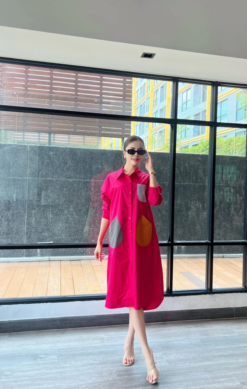 Magenta Pink Vertical Panel Tunic Dress - Image 2