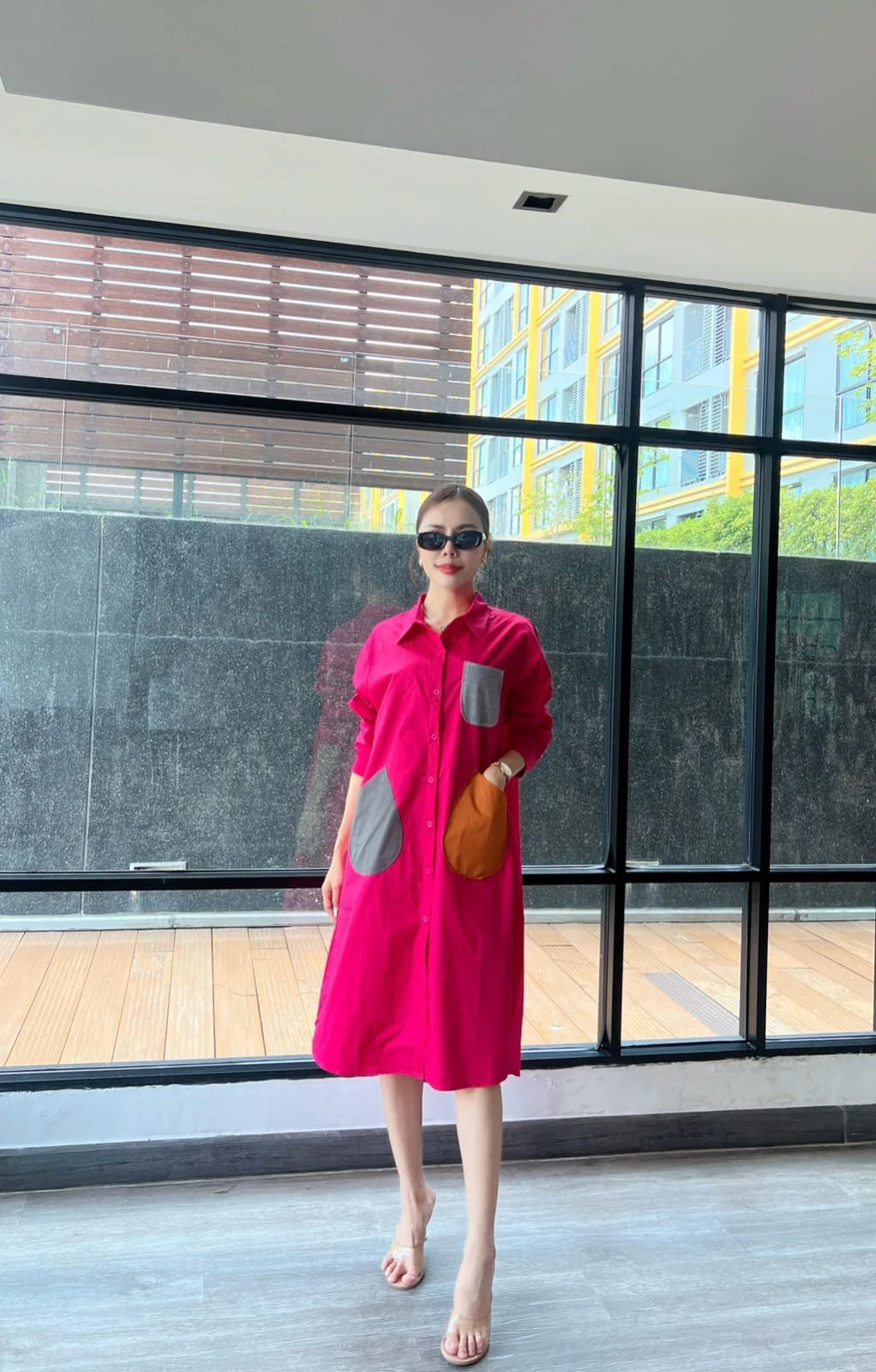 Magenta Pink Vertical Panel Tunic Dress - Image 3