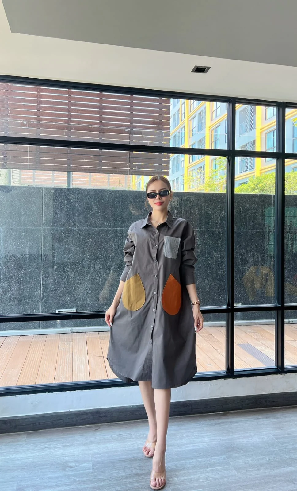 Grey Vertical Panel Tunic Dress - Image 3