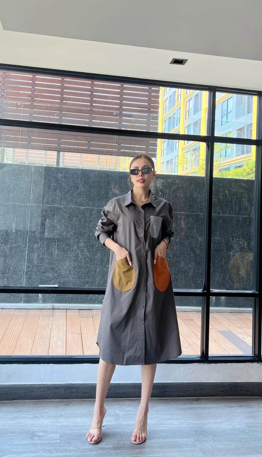 Grey Vertical Panel Tunic Dress - Image 4