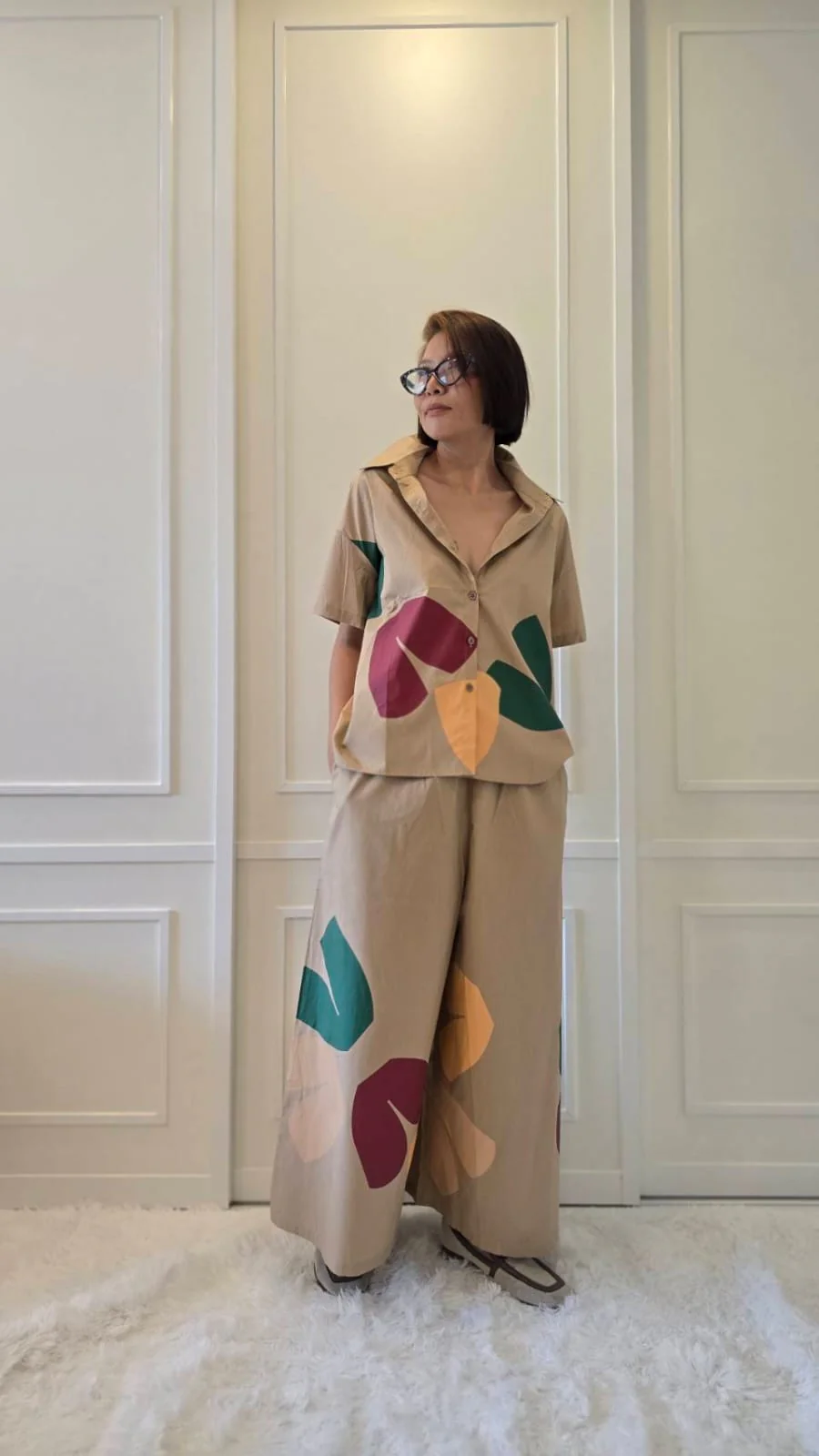 Warm Beige Abstract Printed Cotton Co-ord Set