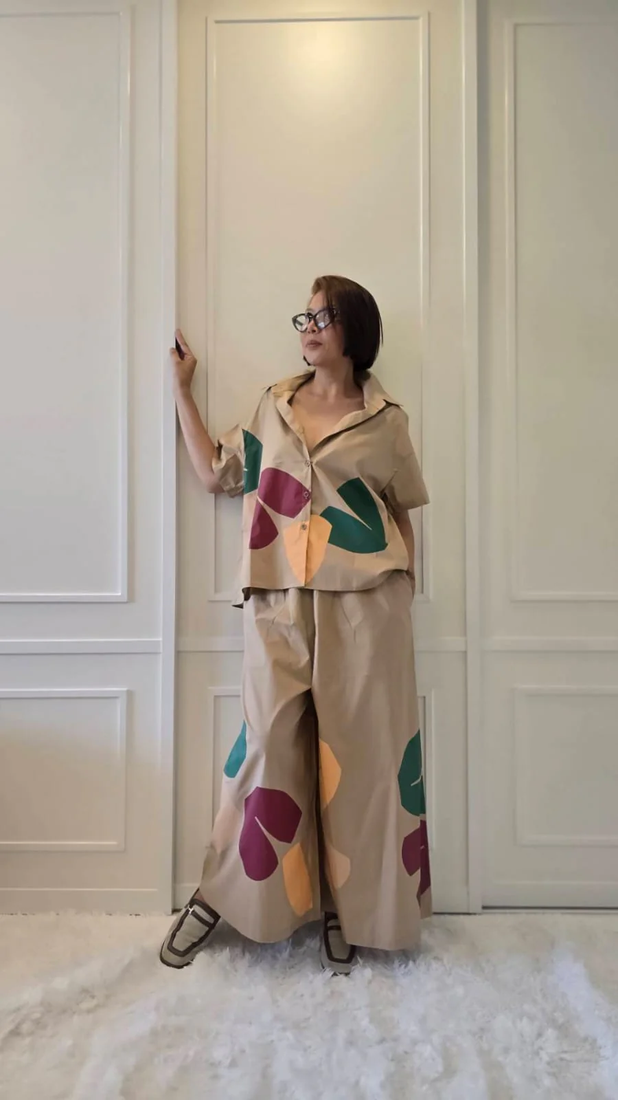Warm Beige Abstract Printed Cotton Co-ord Set - Image 4