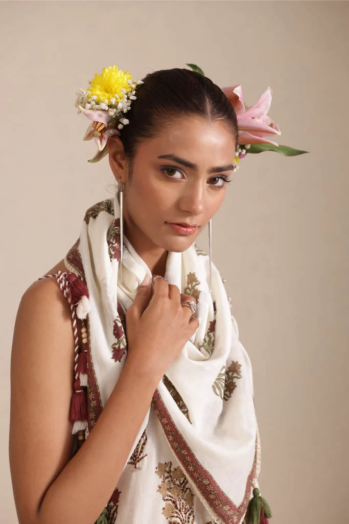 Whisper White Booti Printed Cotton Anarkali Set - Image 2