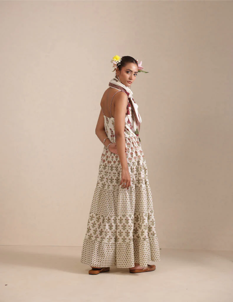 Whisper White Booti Printed Cotton Anarkali Set - Image 4