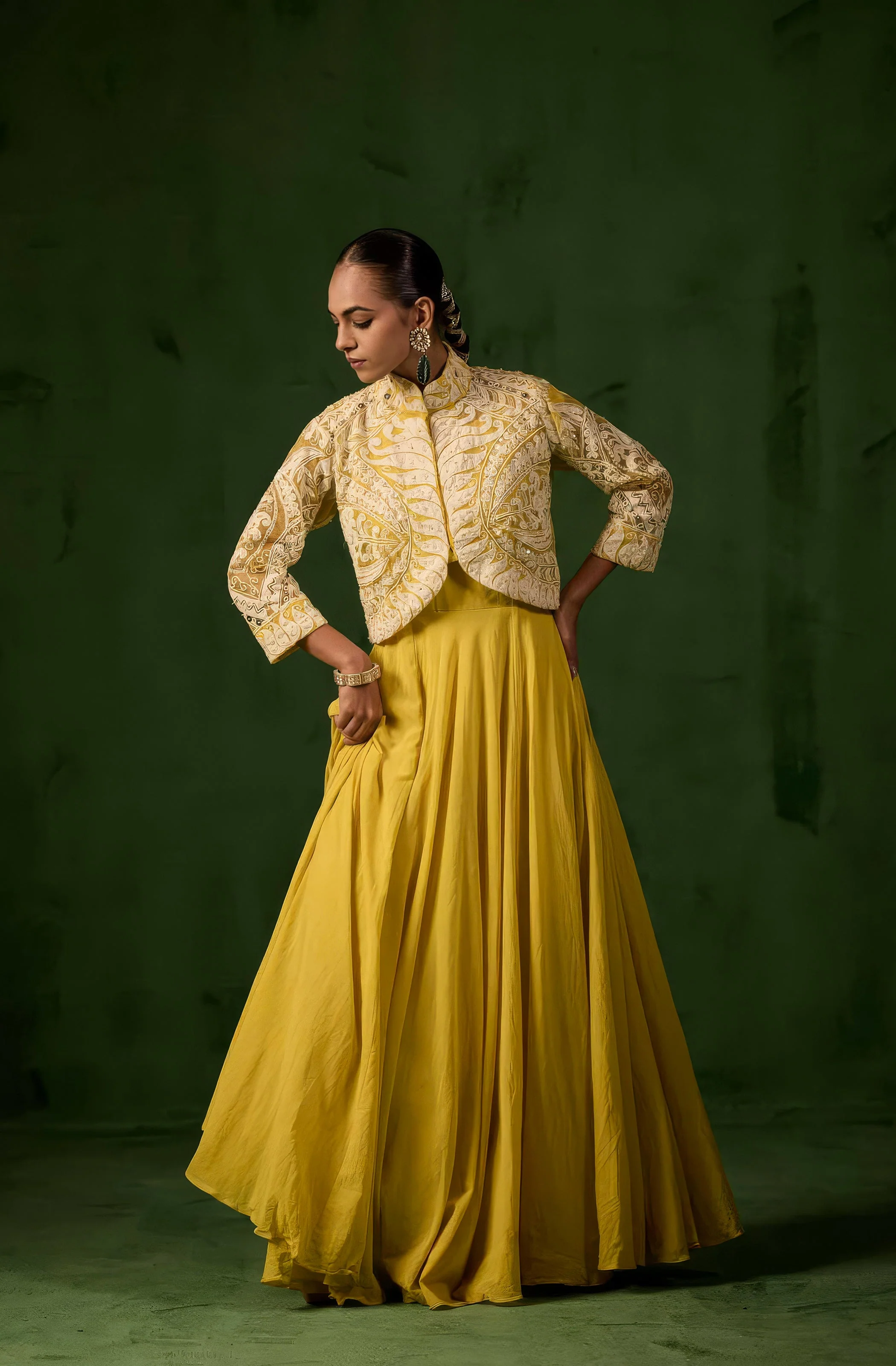 Sunflower Yellow Embellished Organic Cotton Gown Set